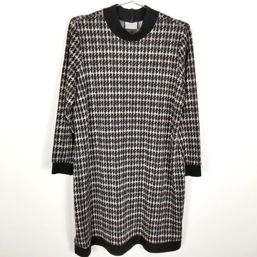 Susan Graver Women Plus Jacquard Sweater Mock Neck Dress Size 1X Black White